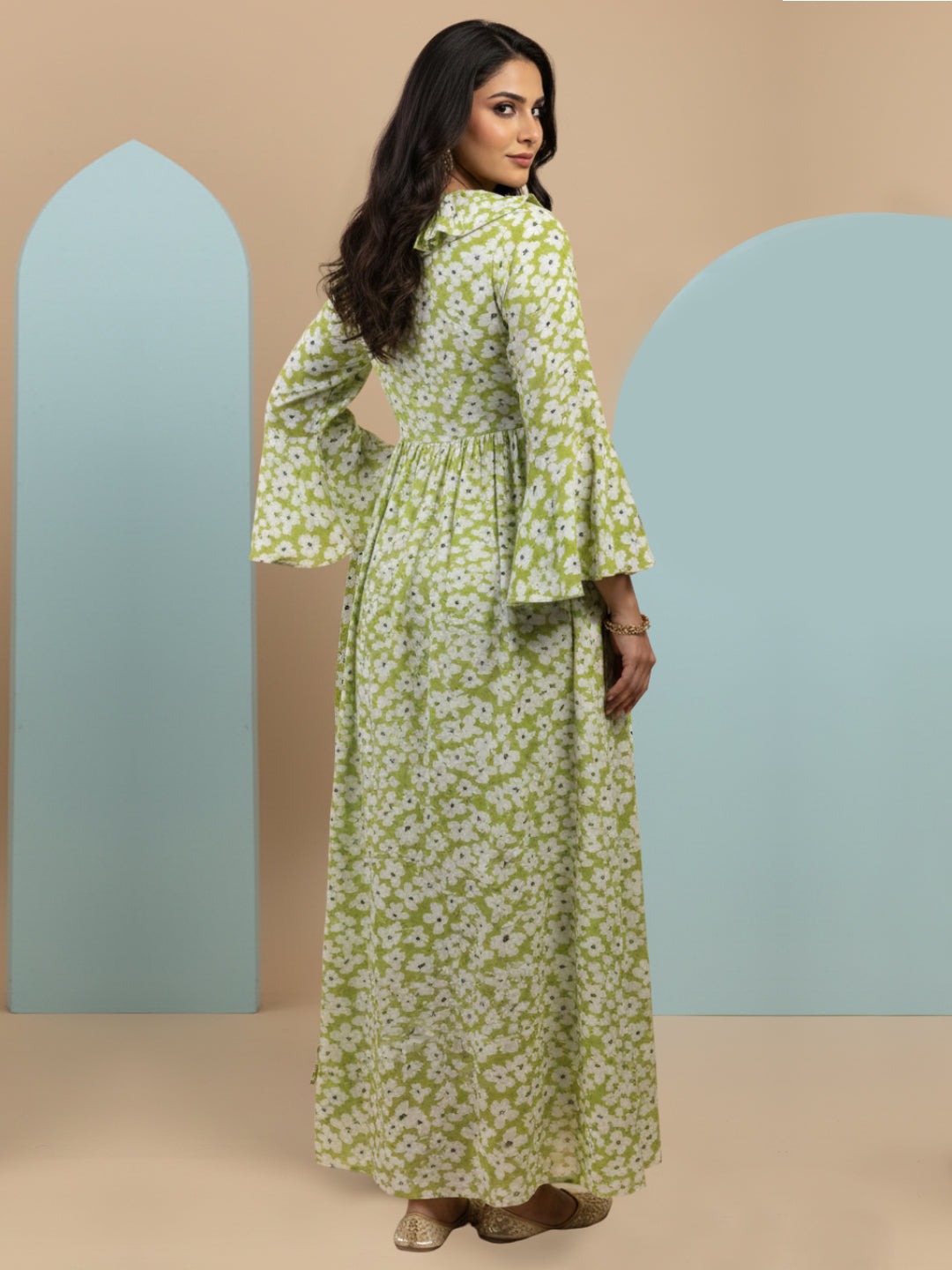 Women Printed Cotton Jalabiya-AL4008 Fluorescentgreen