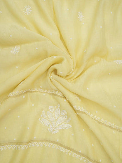 Women Hand Embroidered Premium Chikankari Mul Chanderi Unstitched Kurta Dupatta Bottom Set-ALSCA85201FS Yellow