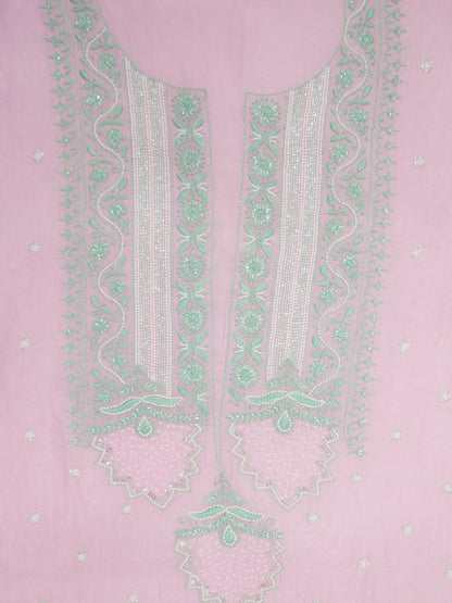 Women Hand Embroidered Premium Chikankari Mul Chanderi Unstitched Kurta Dupatta Bottom Set-ALSCA85201FS Pink