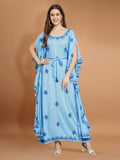 Hand Embroidered Chikankari Modal Kaftan-AL3604A Skyblueandroyalblue