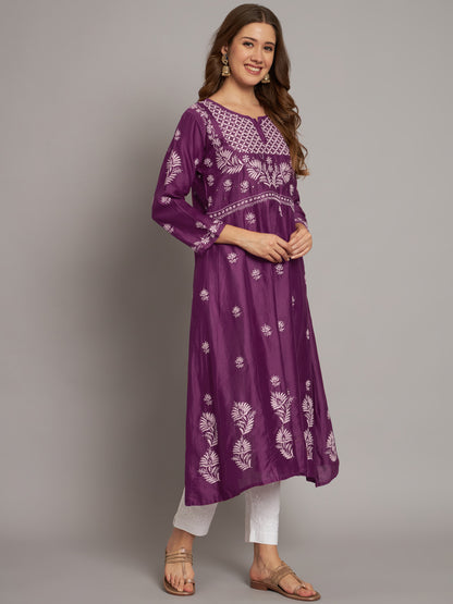 Hand embroidered Chikankari Chanderi Cotton Kurta Set and Dupatta with Mukaish AL3665KS