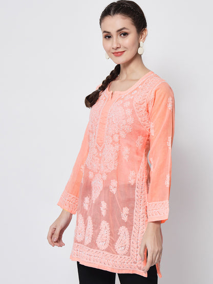 Hand Embroidered Chikankari Cotton Straight Kurti-AL3595