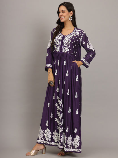 Hand Embroidered Chikankari Muslin Jalabiya-AL4017