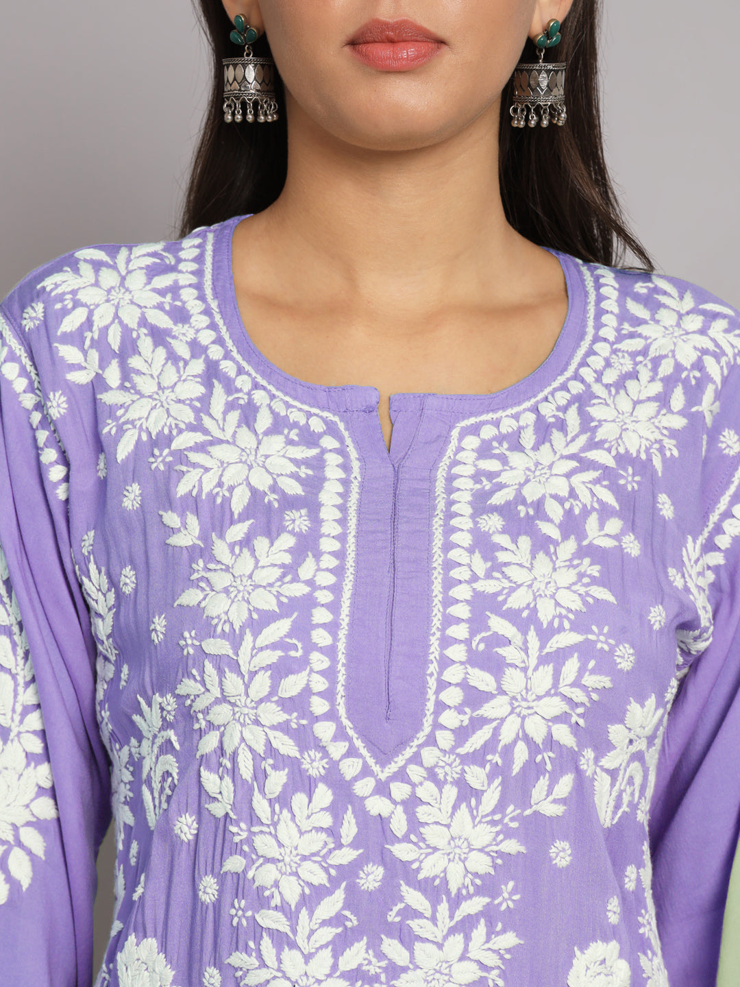 Hand Embroidered Chikankari Modal Straight Kurta-AL3682 Mauve
