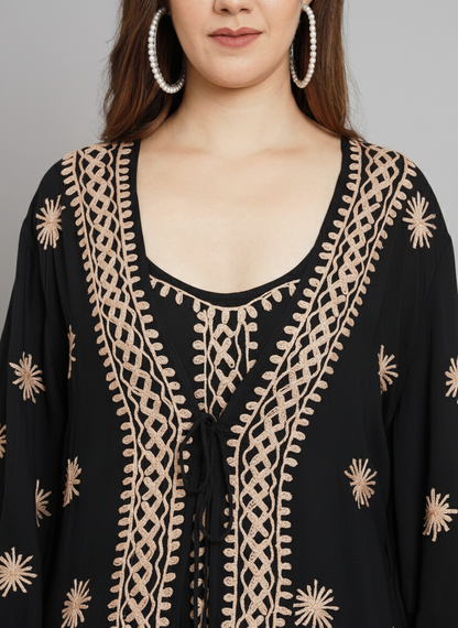 Hand Embroidered Chikankari Modal Kaftan-AL3605A Red