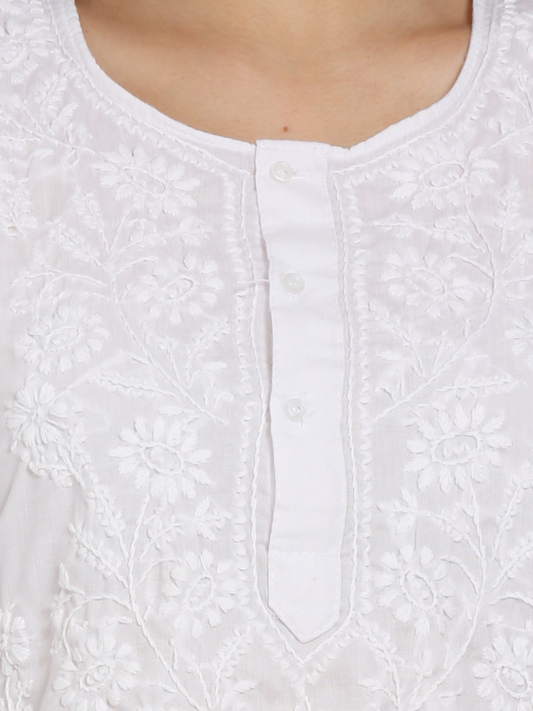 Women Hand Embroidered Chikankari Cotton Kurti-ALSTV115 White