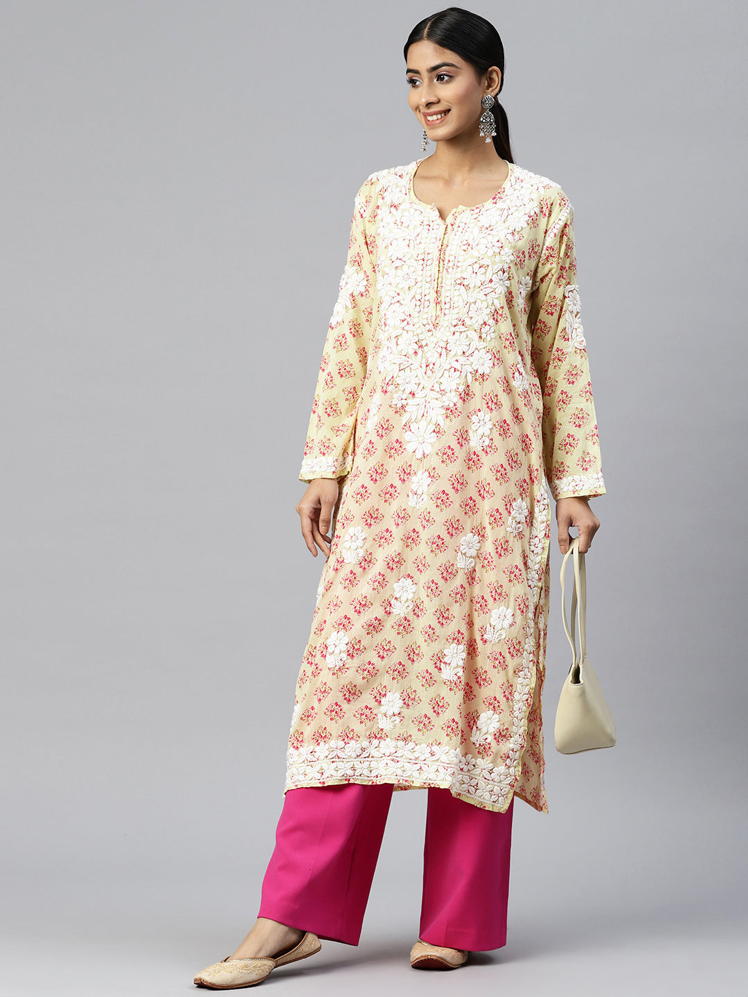 Women Hand Embroidered Chikankari Cotton Kurta-AL3649