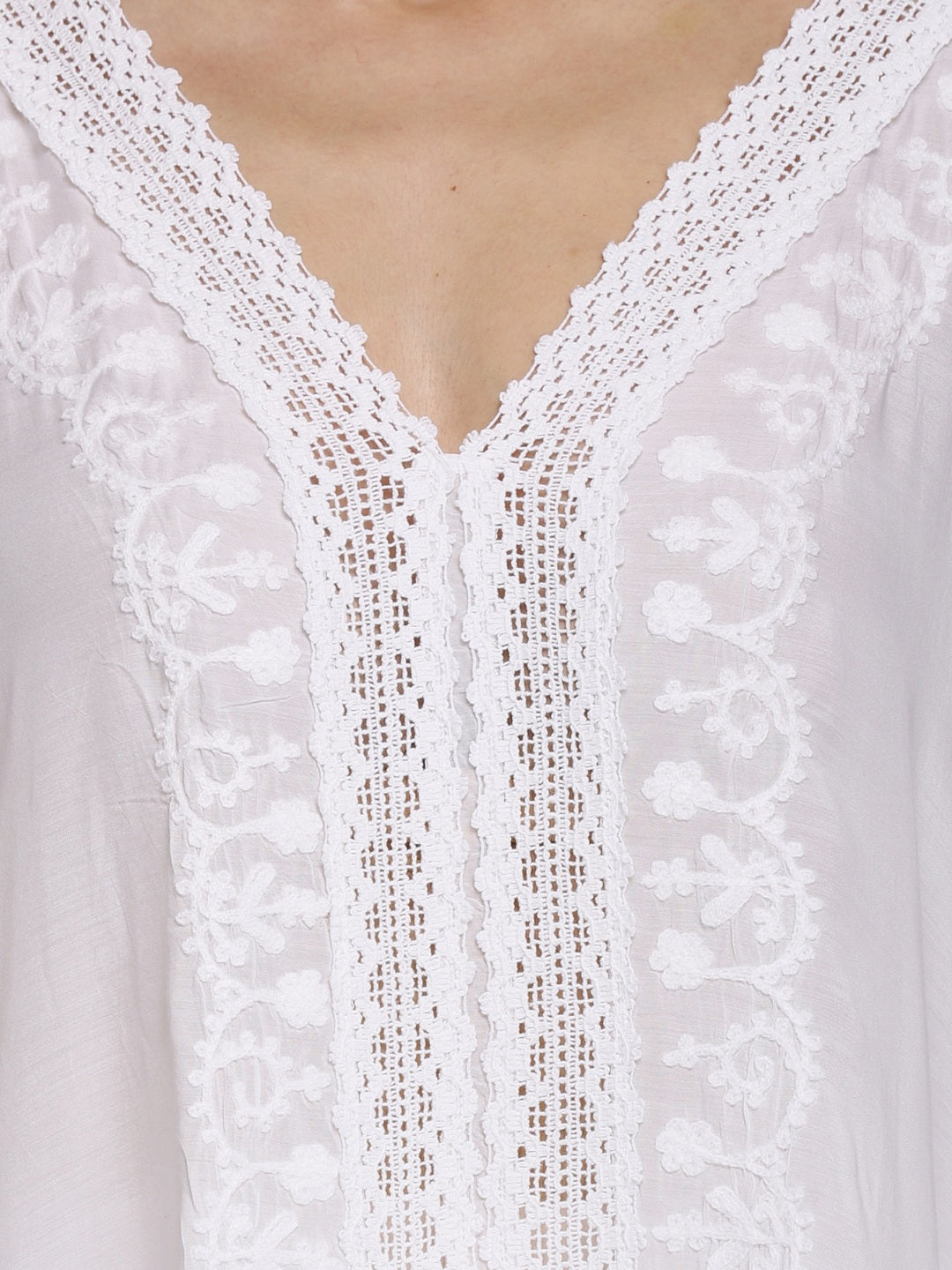 Hand Embroidered Chikankari Cotton Kaftan-AL2556