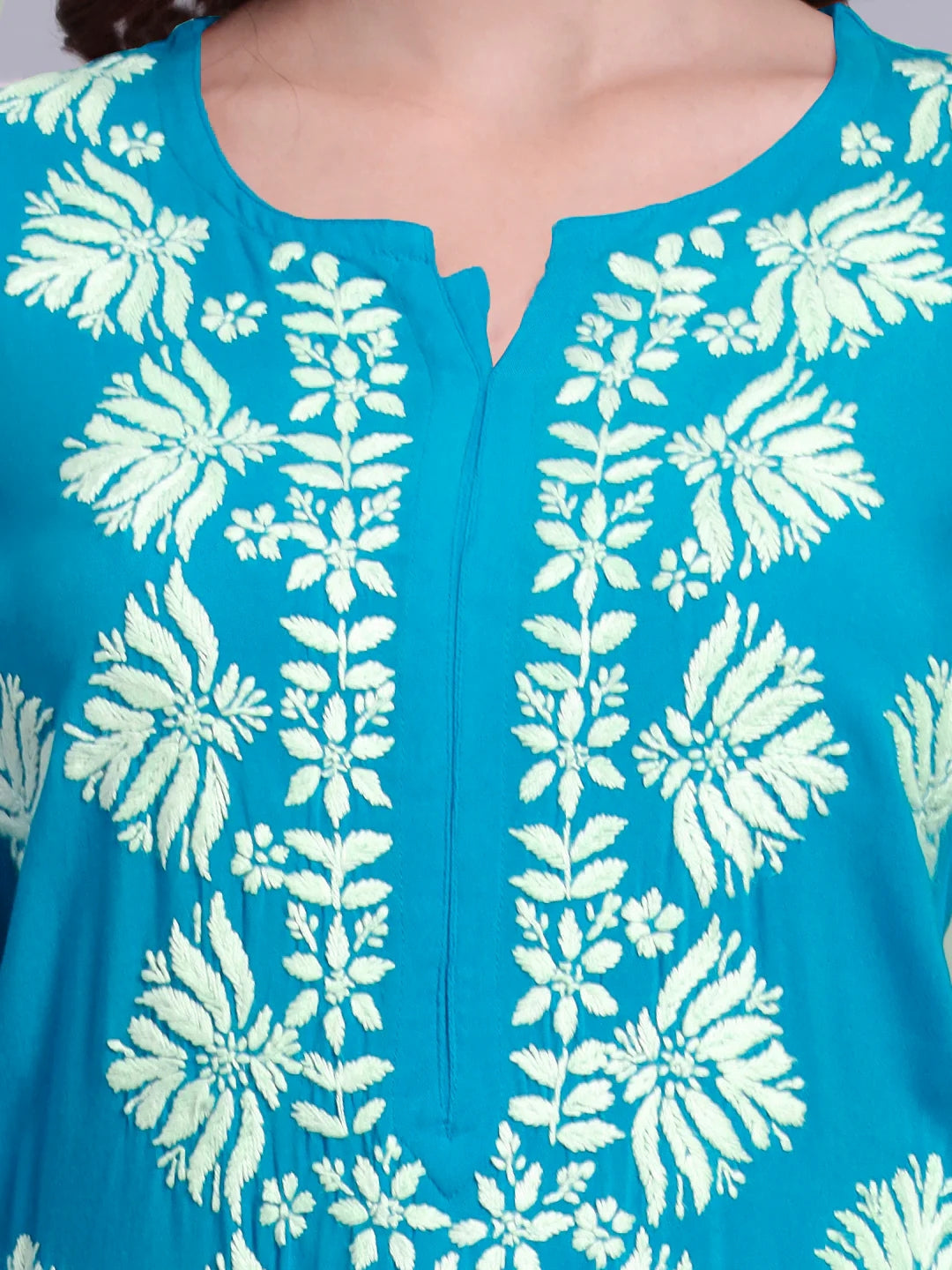 Women Hand Embroidered Chikankari Rayon Kurta Set-AL4084KS Teal