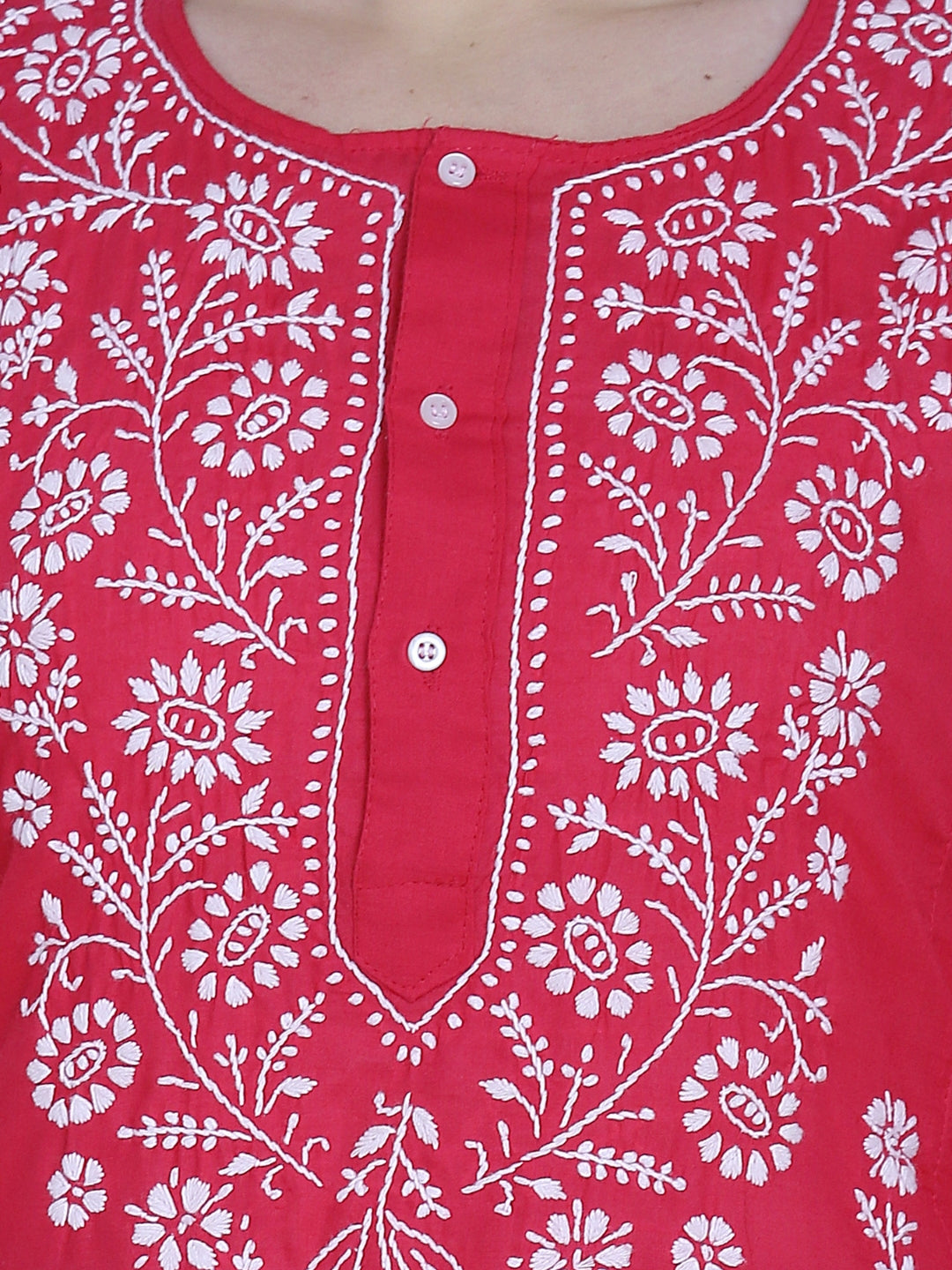 Women Hand Embroidered Chikankari Cotton Kurti-ALSTV115 Magenta