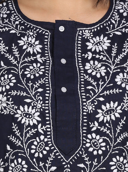 Women Hand Embroidered Chikankari Cotton Kurti-ALSTV115