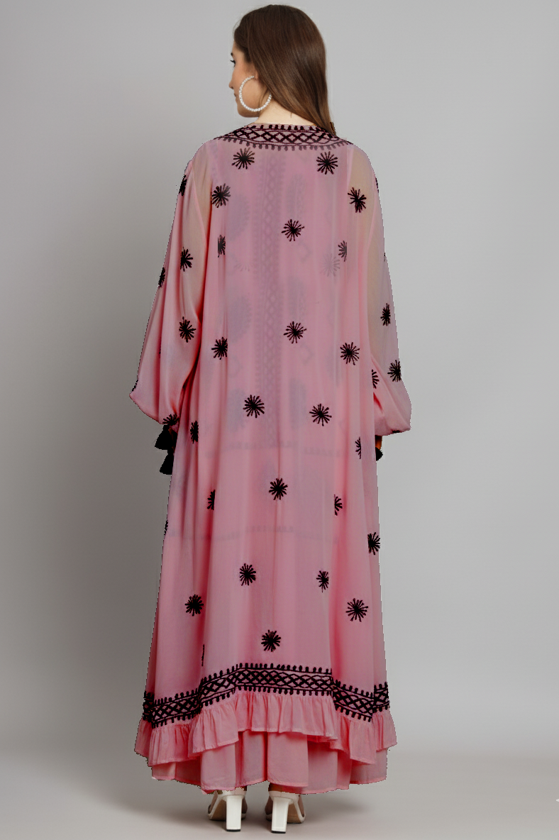 Hand Embroidered Chikankari Modal Kaftan-AL3605A Red