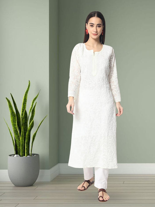 Women Hand Embroidered Chikankari Cotton Straight Kurta- AL3592