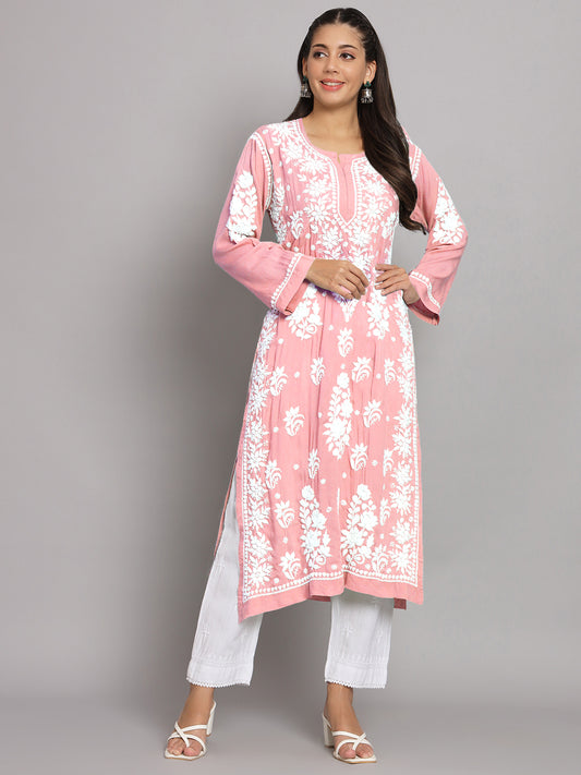 Hand Embroidered Chikankari Modal Straight Kurta-AL3682