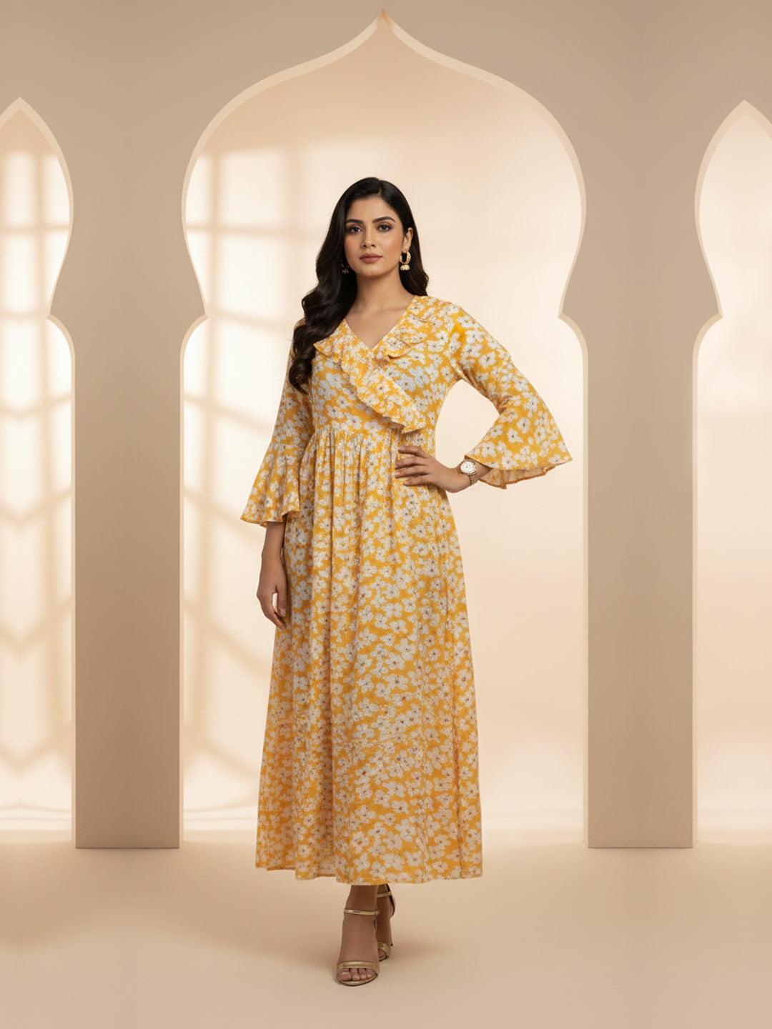 Women Printed Cotton Jalabiya-AL4008 Orange