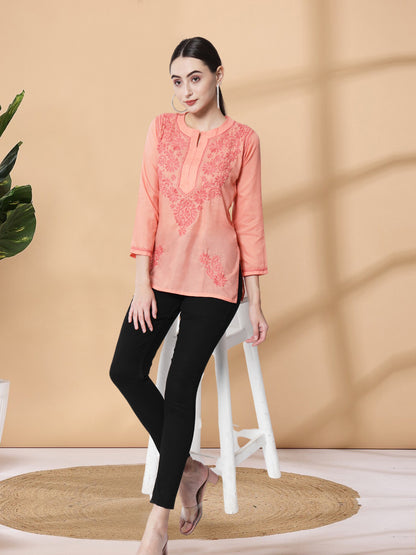 Hand Embroidered Chikankari Cotton Straight Kurti-AL3405