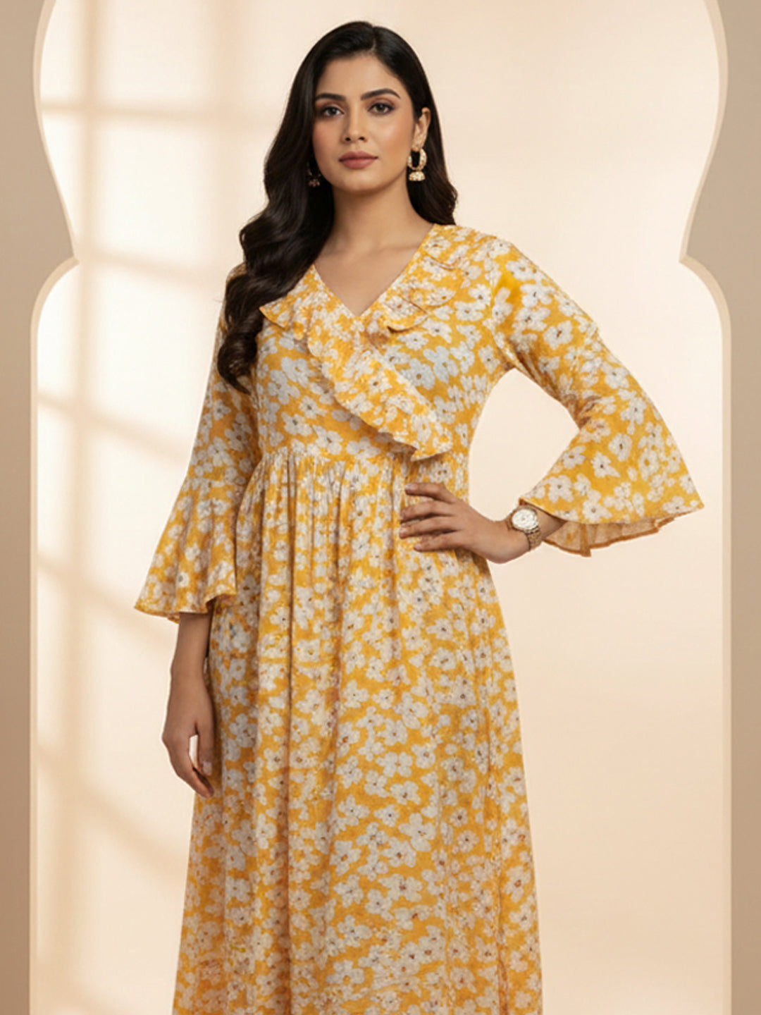 Women Printed Cotton Jalabiya-AL4008 Orange