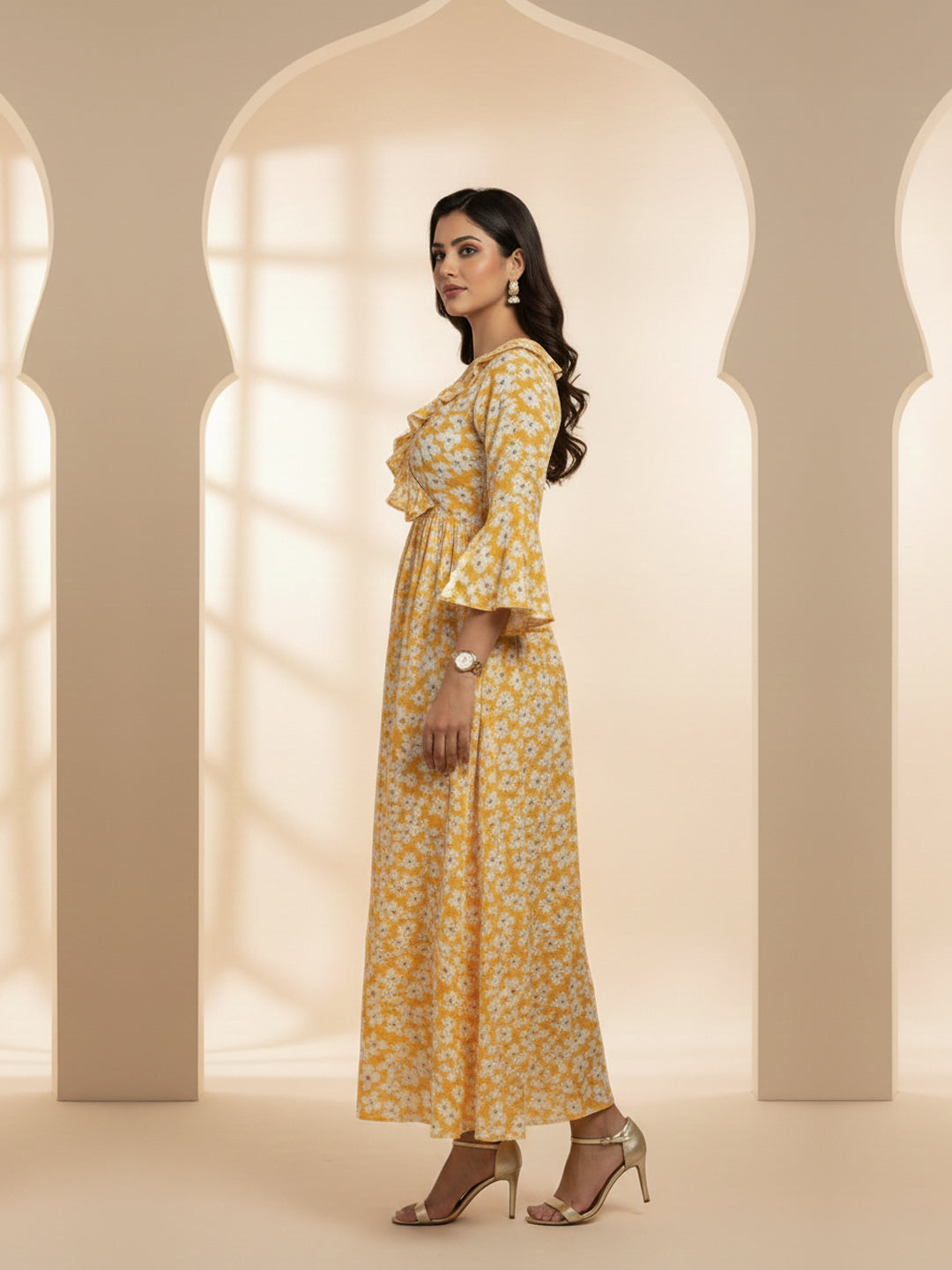 Women Printed Cotton Jalabiya-AL4008 Orange