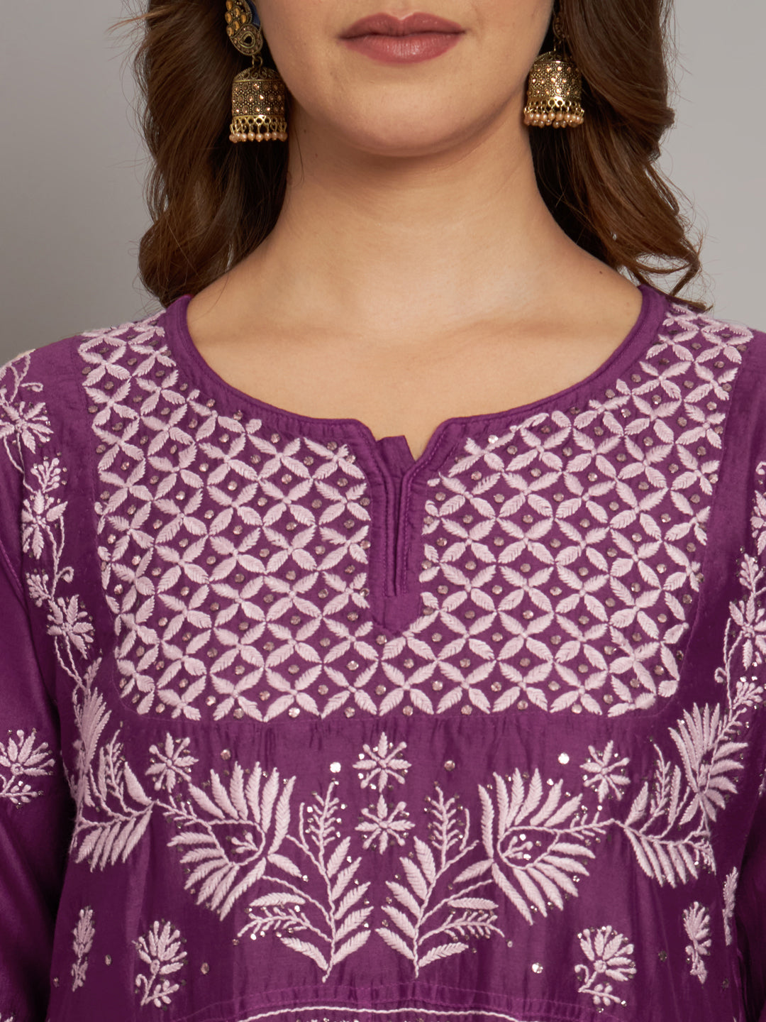 Hand embroidered Chikankari Chanderi Cotton Kurta Set and Dupatta with Mukaish AL3665KS
