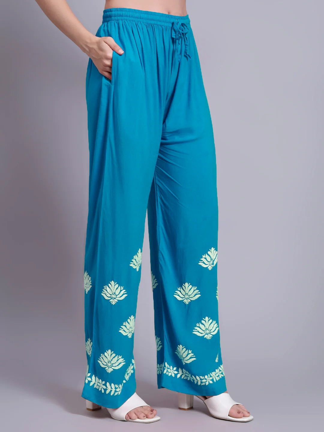 Women Hand Embroidered Chikankari Rayon Kurta Set-AL4084KS Teal