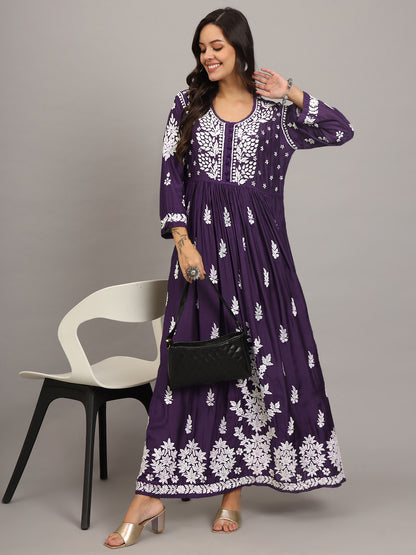 Hand Embroidered Chikankari Muslin Jalabiya-AL4017