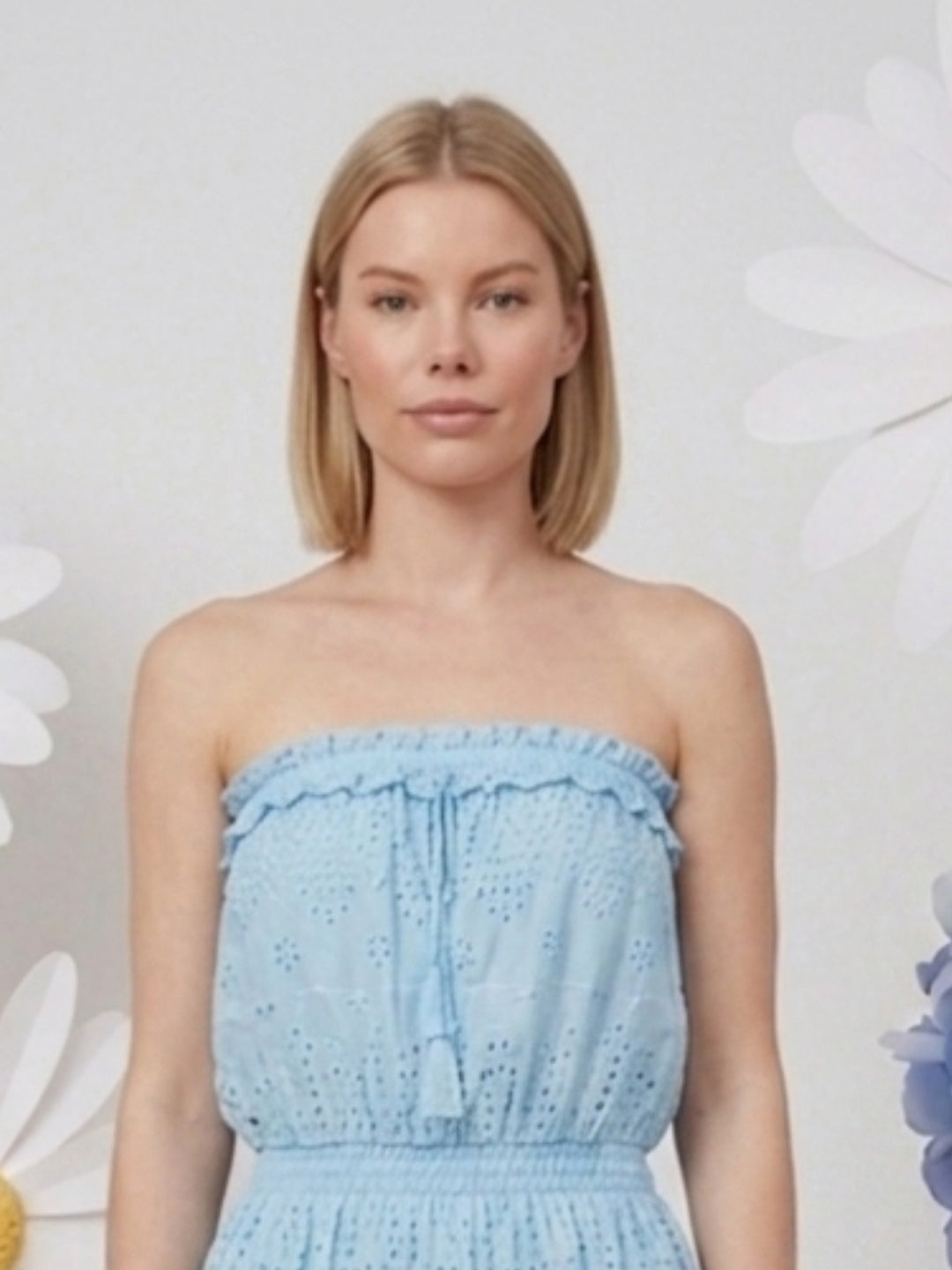 Women  Elasticated Waist Cotton Short Dress -AL3739 Blue