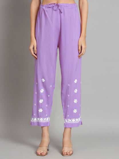 Women Hand Embroidered Chikankari Rayon Kurta set-AL3451KS Mauve
