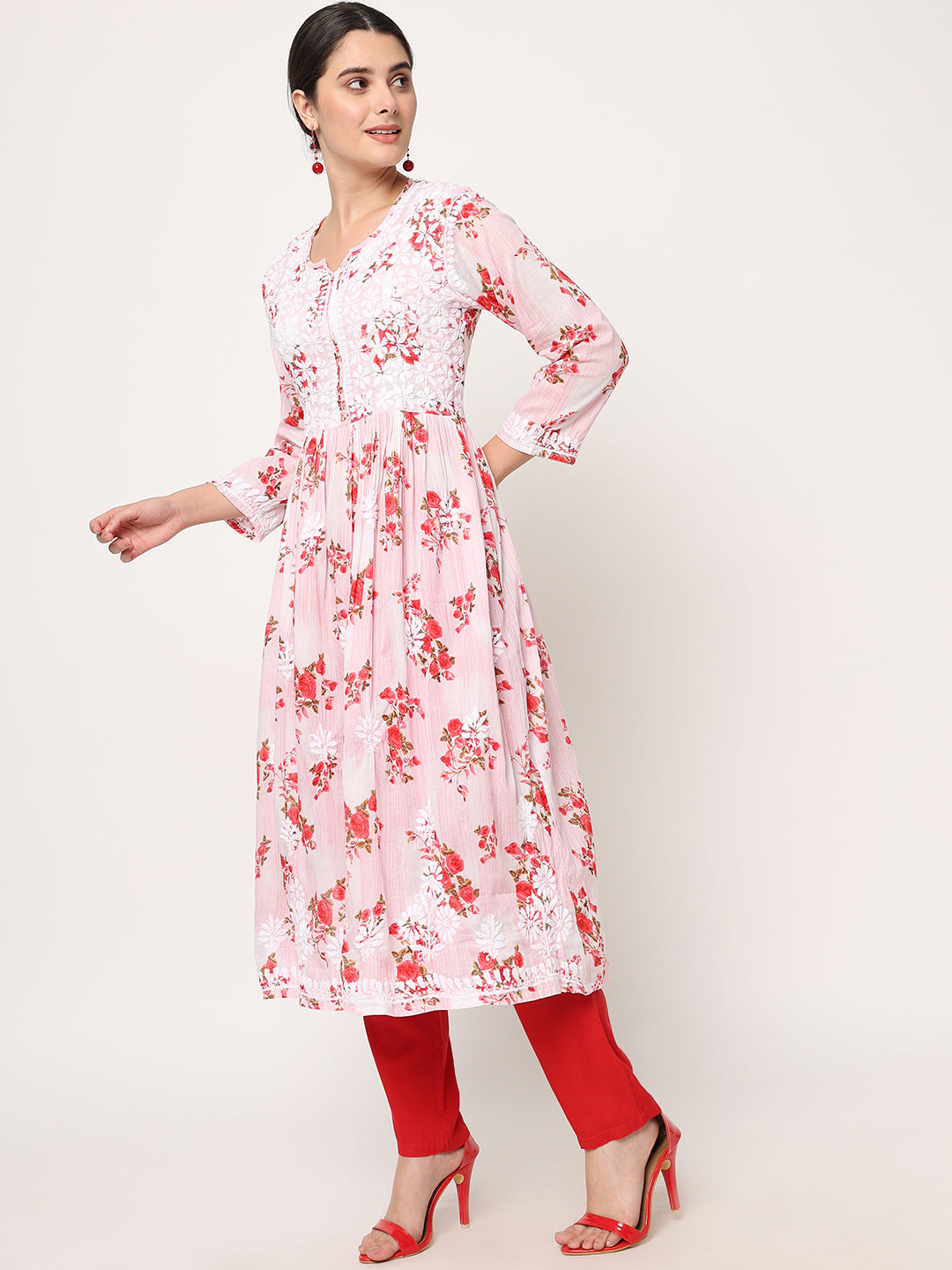 Women Hand Embroidered Chikankari Cotton Kurta-AL3583