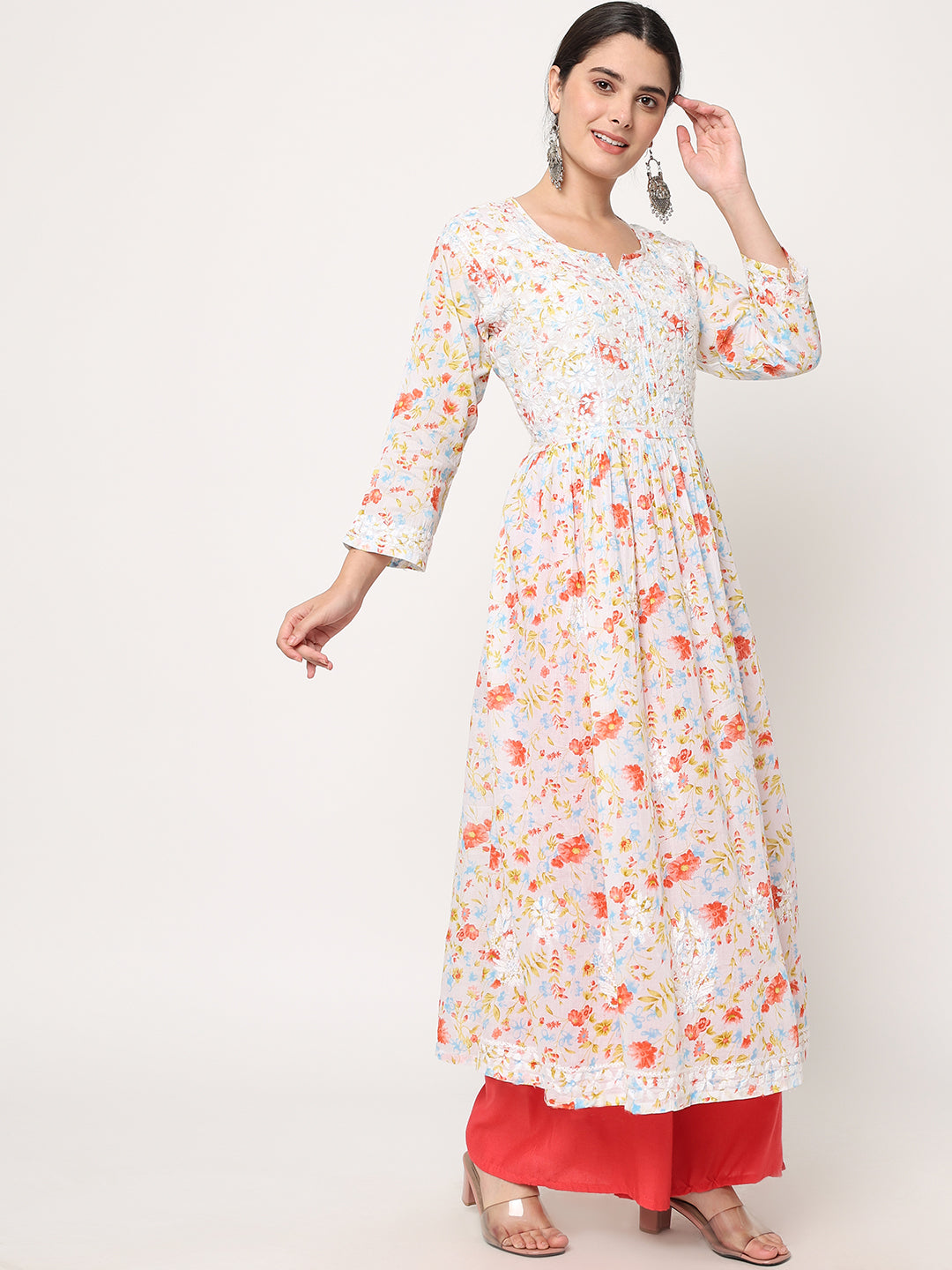 Women Hand Embroidered Chikankari Cotton Kurta-AL3582