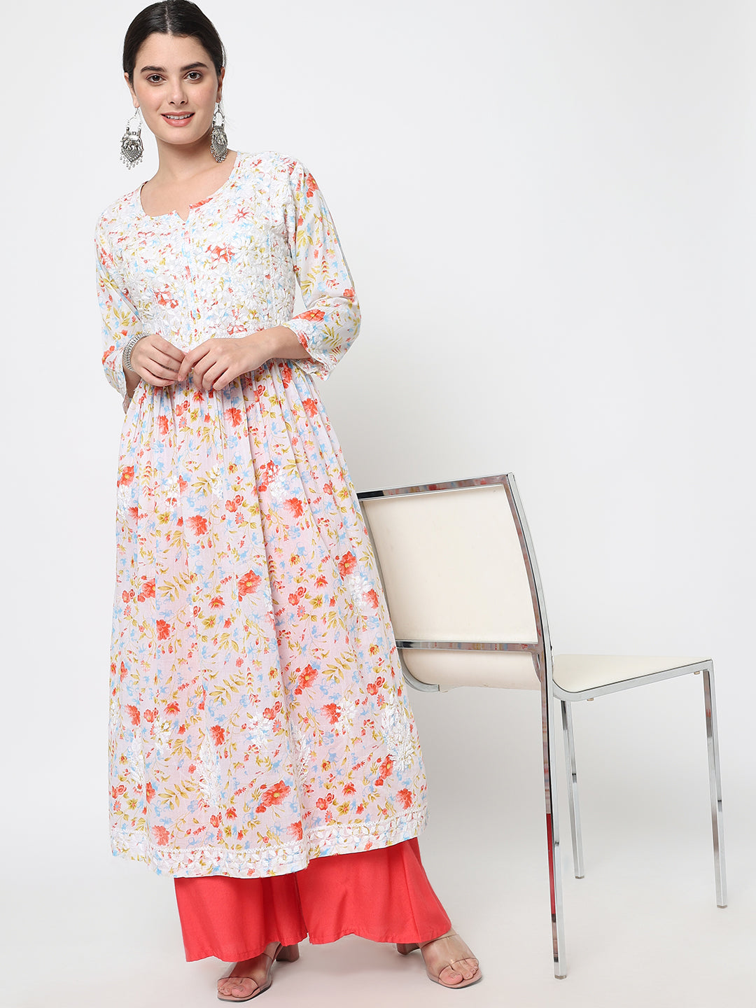 Women Hand Embroidered Chikankari Cotton Kurta-AL3582