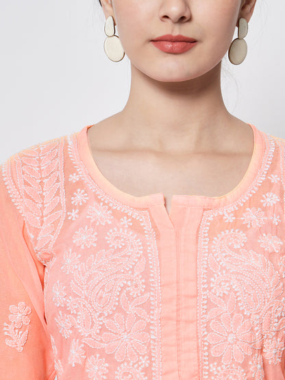 Hand Embroidered Chikankari Cotton Straight Kurti-AL3595