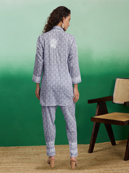 Women Chikankari Printed Mulmul Co-Ord Set for Women-AL4054