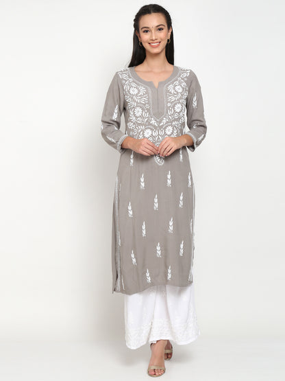 Hand Embroidered Chikankari Modal straight Kurta-AL3451