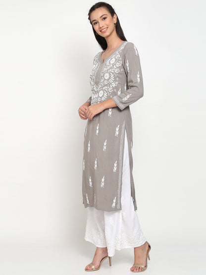 Hand Embroidered Chikankari Modal straight Kurta-AL3451