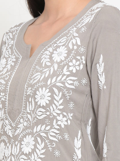 Hand Embroidered Chikankari Modal straight Kurta-AL3451
