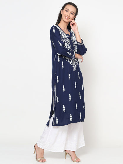 Hand Embroidered Chikankari Modal straight Kurta-AL3451