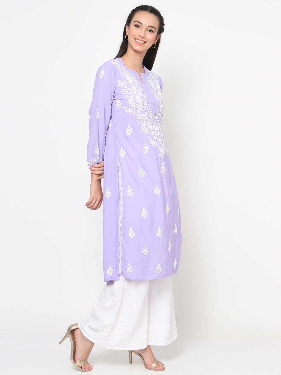 Hand Embroidered Chikankari Rayon Straight Kurta-AL3451 Mauve