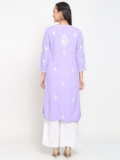 Hand Embroidered Chikankari Rayon Straight Kurta-AL3451 Mauve