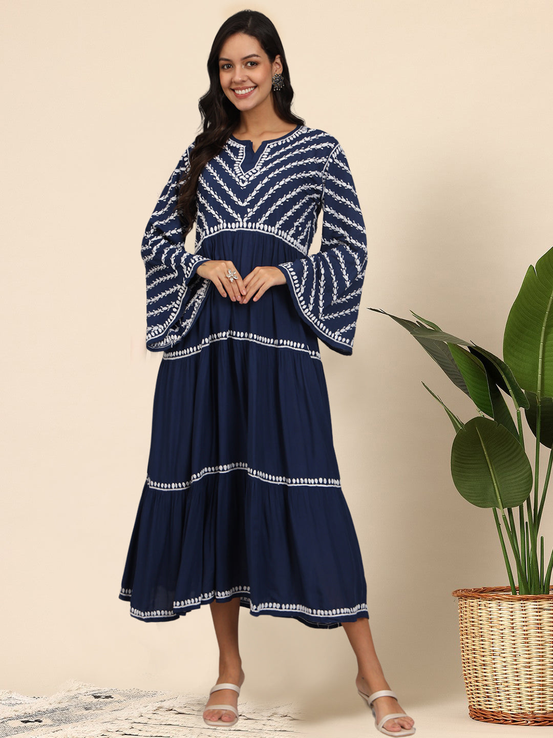Hand Embroidered Chikankari Modal Jalabiya-AL4015 Navy