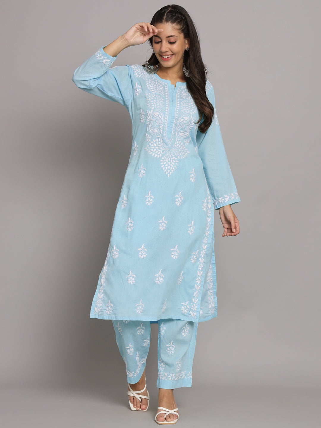 Women Hand Embroidered Chikankari Cotton Kurta Set-AL3674KS