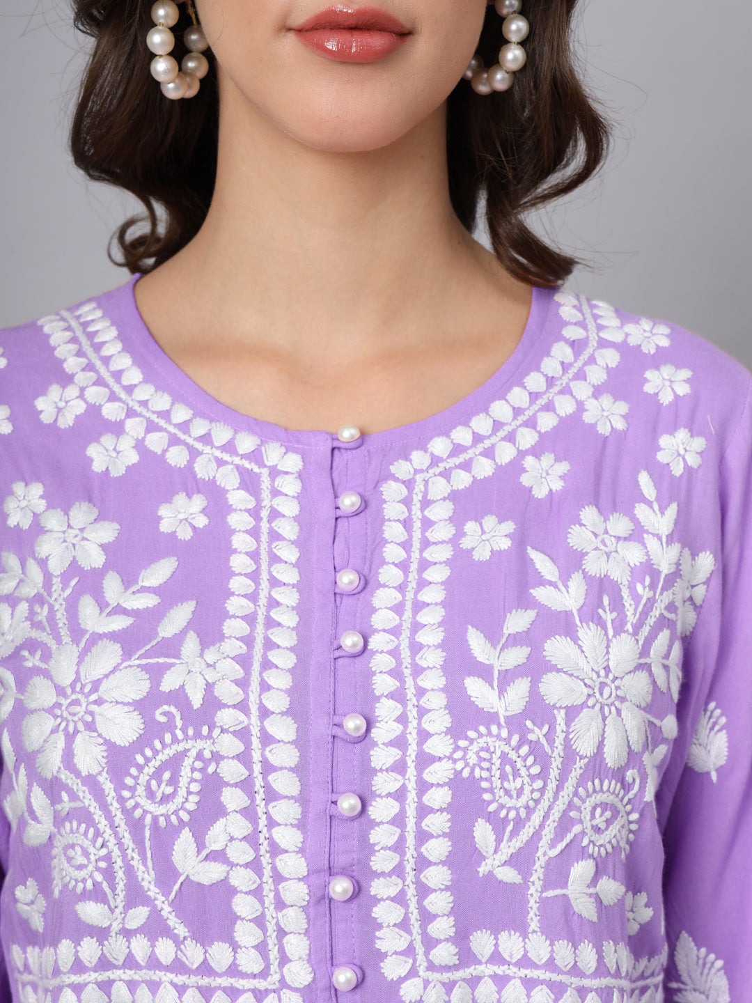 Women Hand Embroidered Chikankari Rayon Short Kurti-AL3696 Mauve