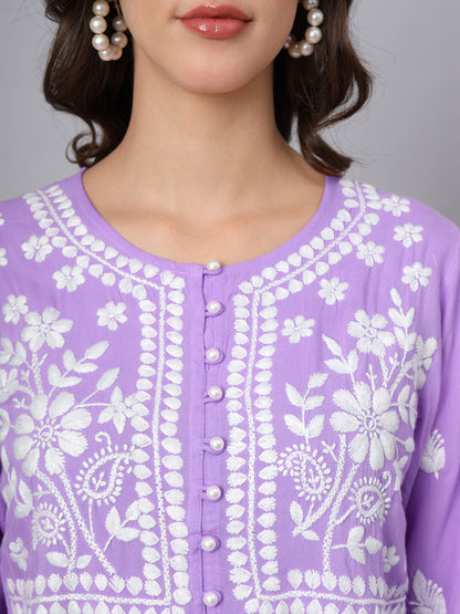 Women Hand Embroidered Chikankari Rayon Kurti-AL3696