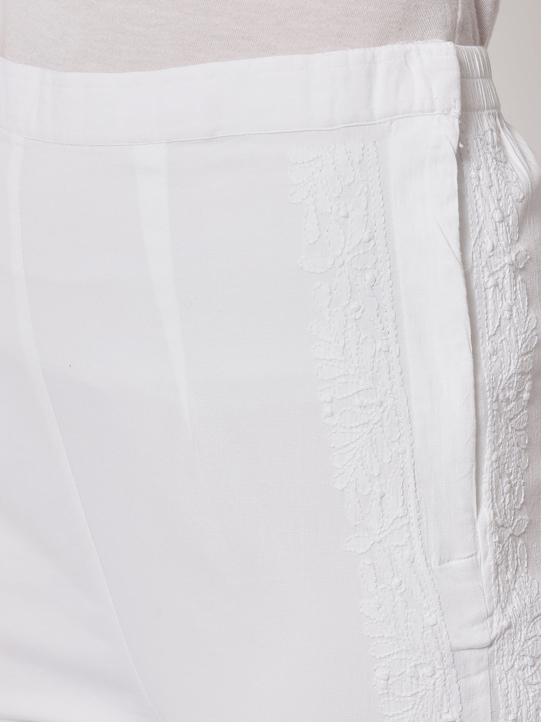 Hand Embroidered Chikankari Cotton Women White Pant-AL3568