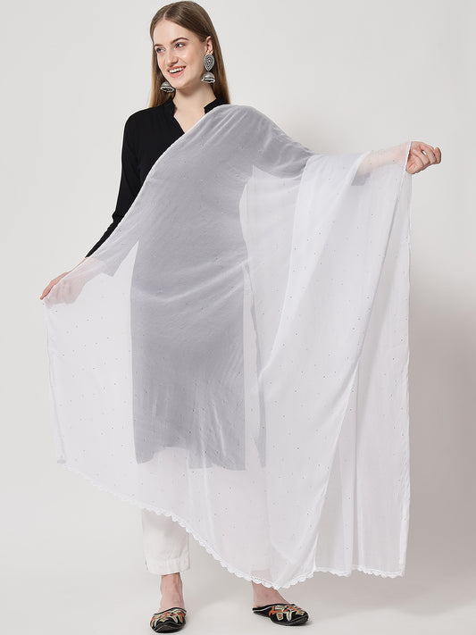 Women Hand Embroidered Chiffon Mukaish Dupatta-AL3575