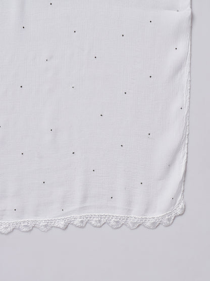 Women Hand Embroidered Chiffon Mukaish Dupatta-AL3575