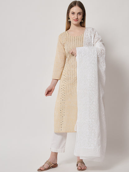 Women Hand Embroidered Kota Cotton Full Chikankari Work Dupatta-AL3573
