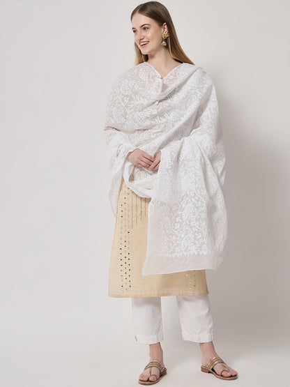 Women Hand Embroidered Kota Cotton Full Chikankari Work Dupatta-AL3573