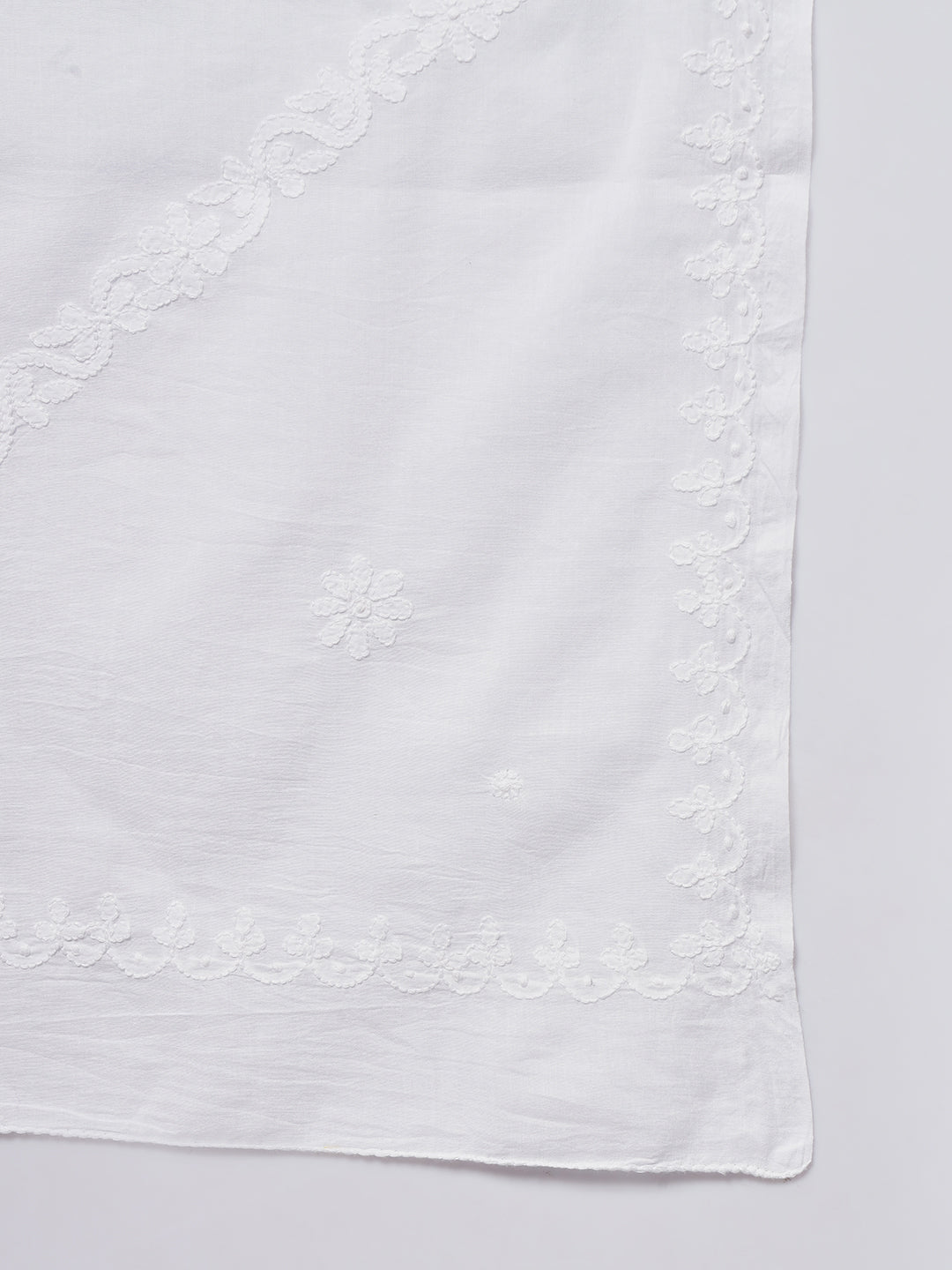 Women Hand Embroidered Mulmul Cotton Chikankari Dupatta-AL3576