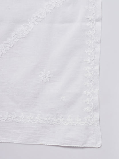 Women Hand Embroidered Mulmul Cotton Chikankari Dupatta-AL3576