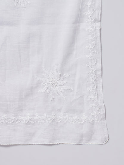 Women Hand Embroidered Mulmul Cotton Chikankari Dupatta-AL3574